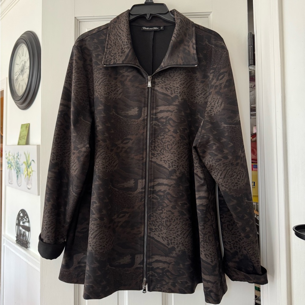 Estelle and Finn Brown and Black Animal Print Women's Jacket Size 14